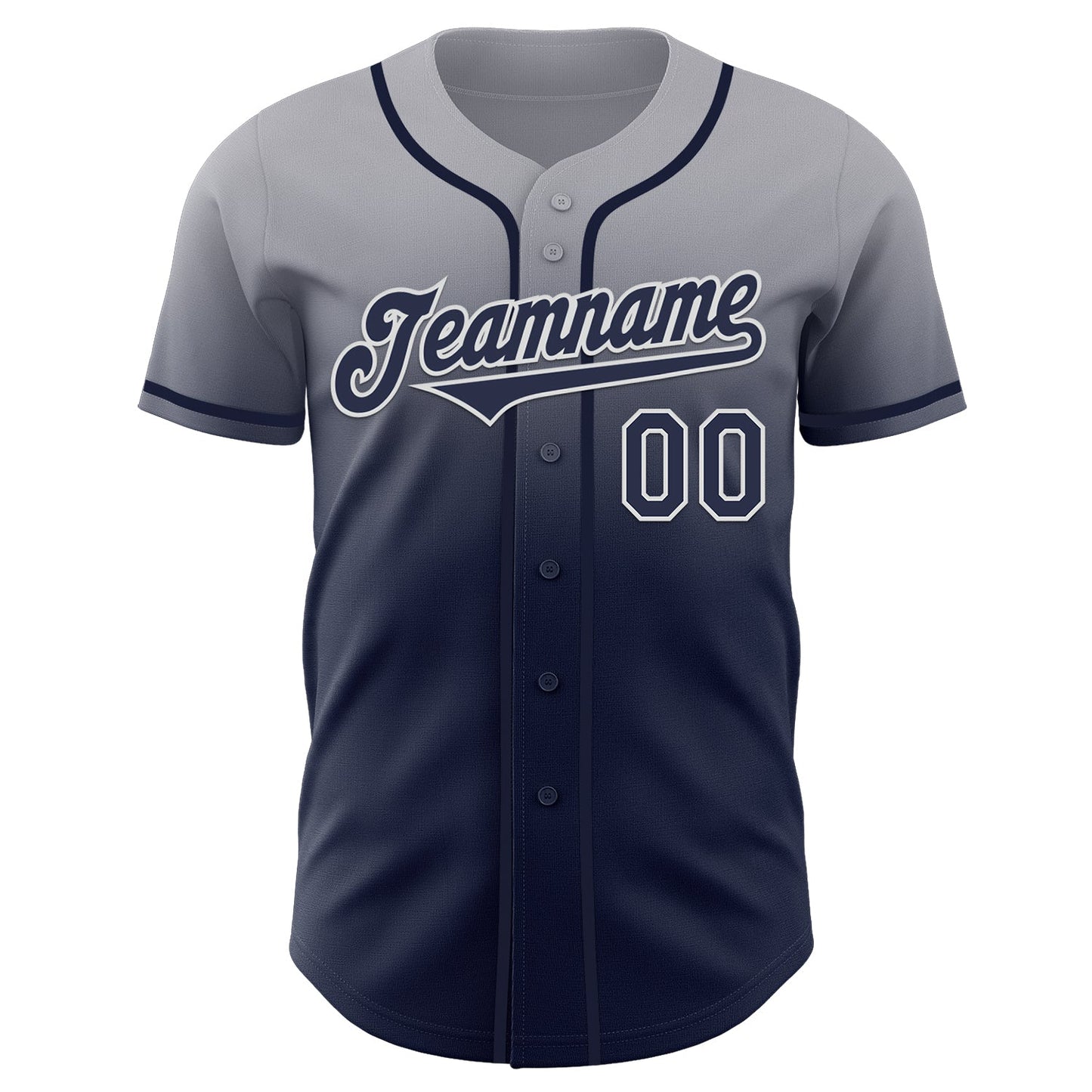 Custom Gray Navy-White Authentic Fade Fashion Baseball Jersey view 2