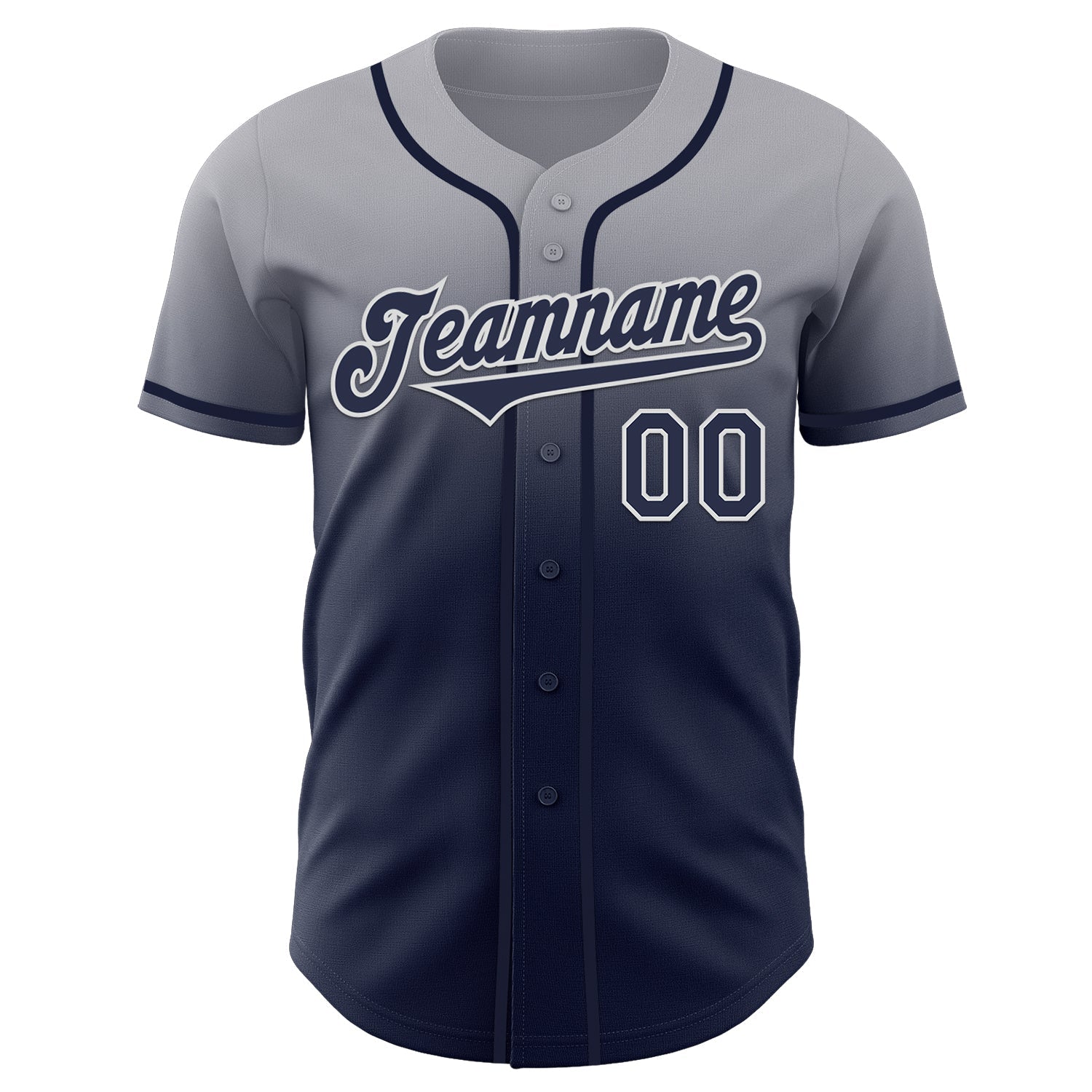 Custom Gray Navy-White Authentic Fade Fashion Baseball Jersey view 2