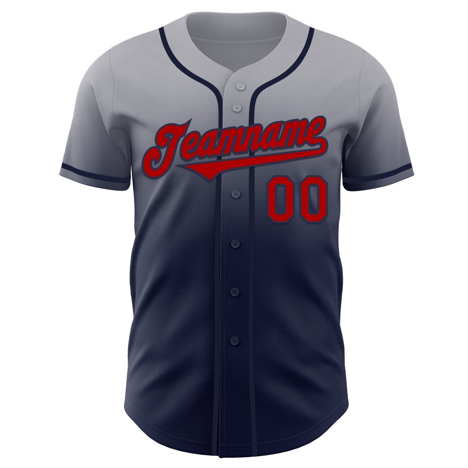 Custom Gray Red-Navy Authentic Fade Fashion Baseball Jersey view 2