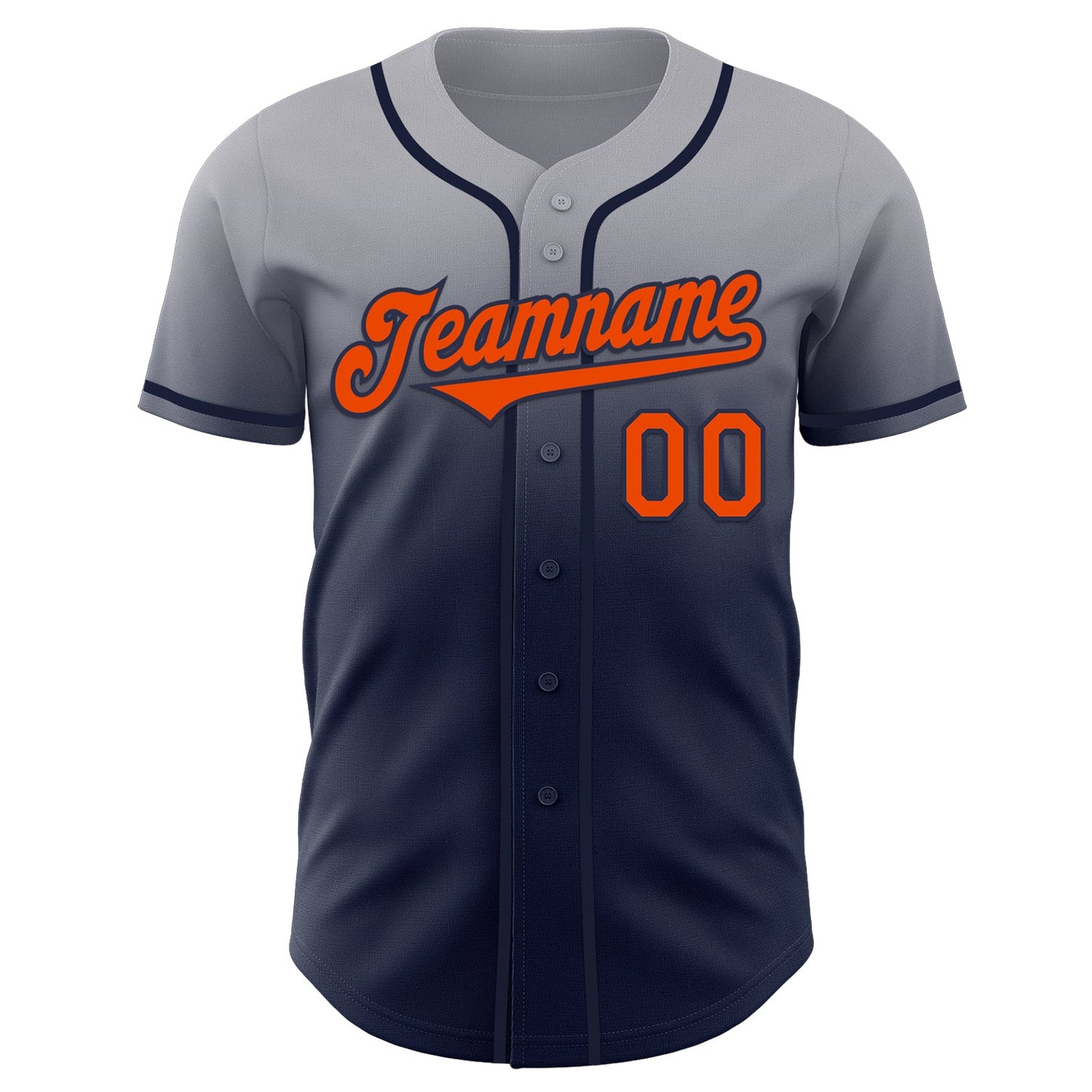 Custom Gray Orange-Navy Authentic Fade Fashion Baseball Jersey view 2