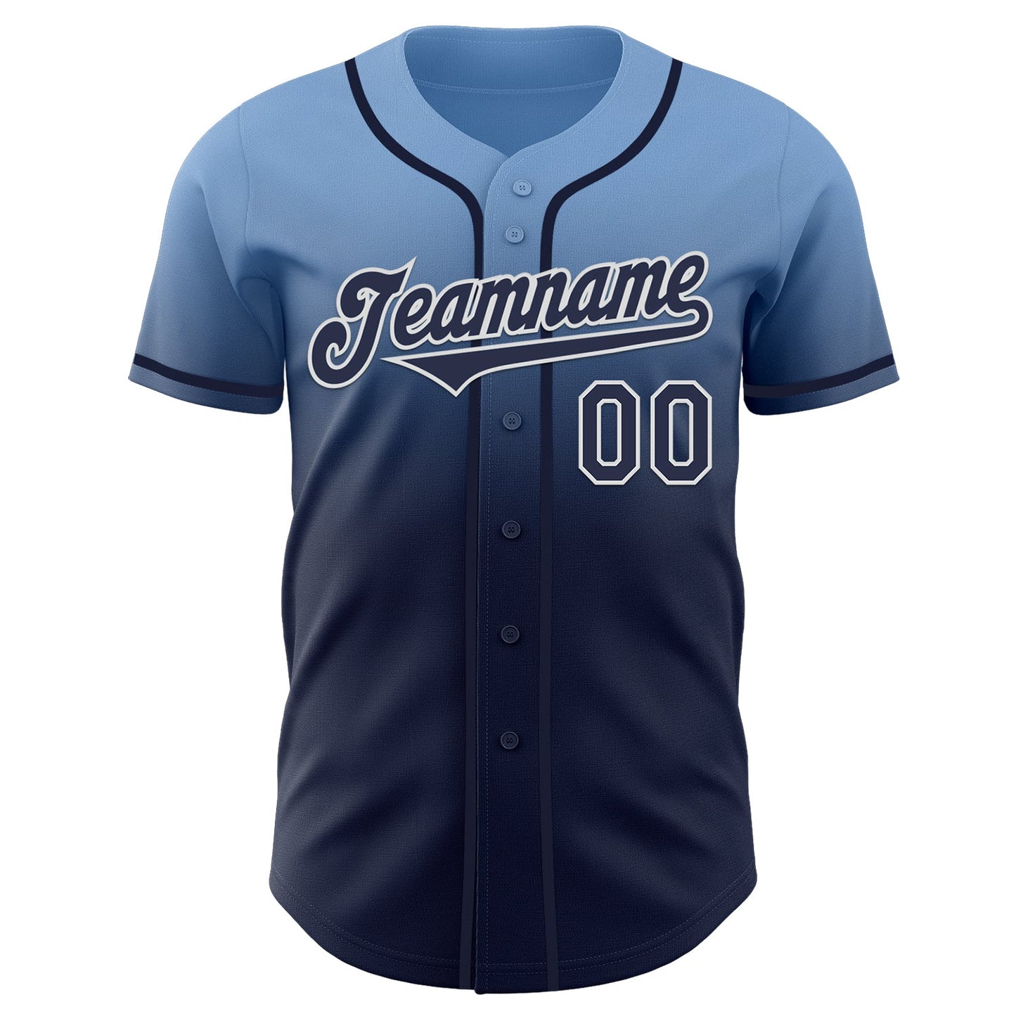 Custom Light Blue Navy-White Authentic Fade Fashion Baseball Jersey view 2
