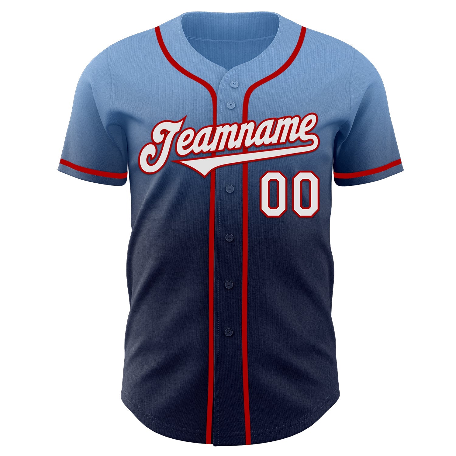 Custom Light Blue Navy-Red Authentic Fade Fashion Baseball Jersey view 2