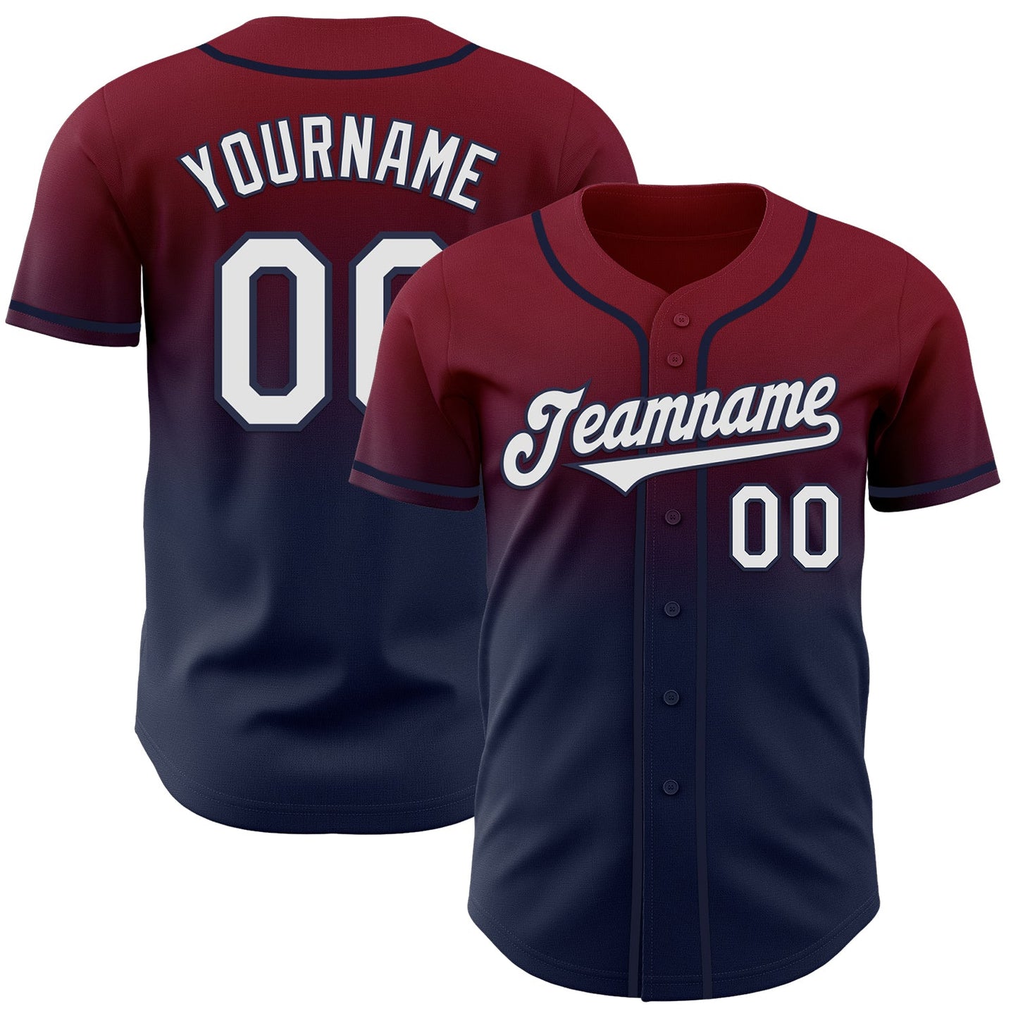 Custom Crimson White-Navy Authentic Fade Fashion Baseball Jersey - Main View