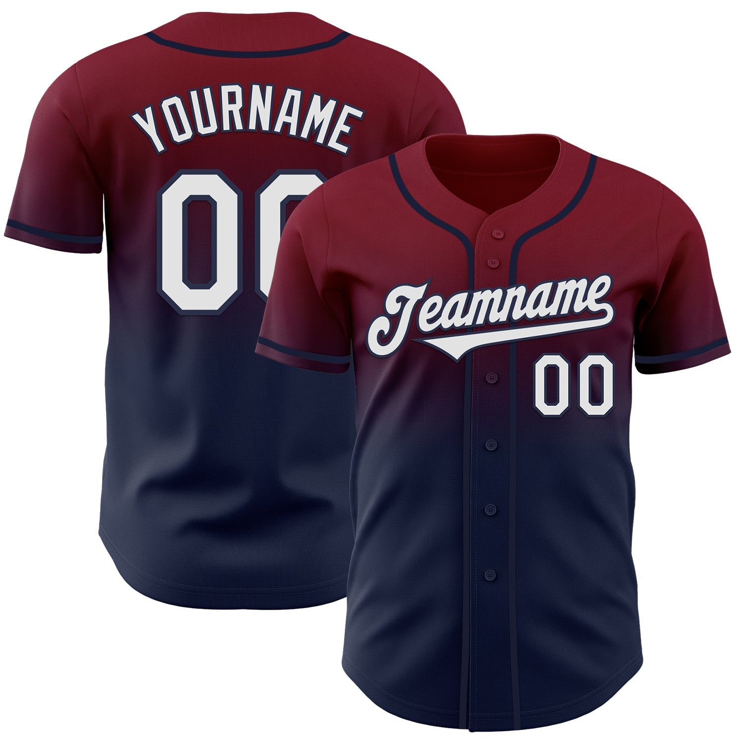 Custom Crimson White-Navy Authentic Fade Fashion Baseball Jersey - Main View