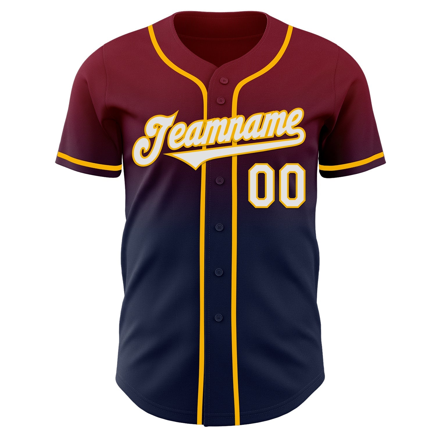 Custom Crimson Navy-Gold Authentic Fade Fashion Baseball Jersey view 2