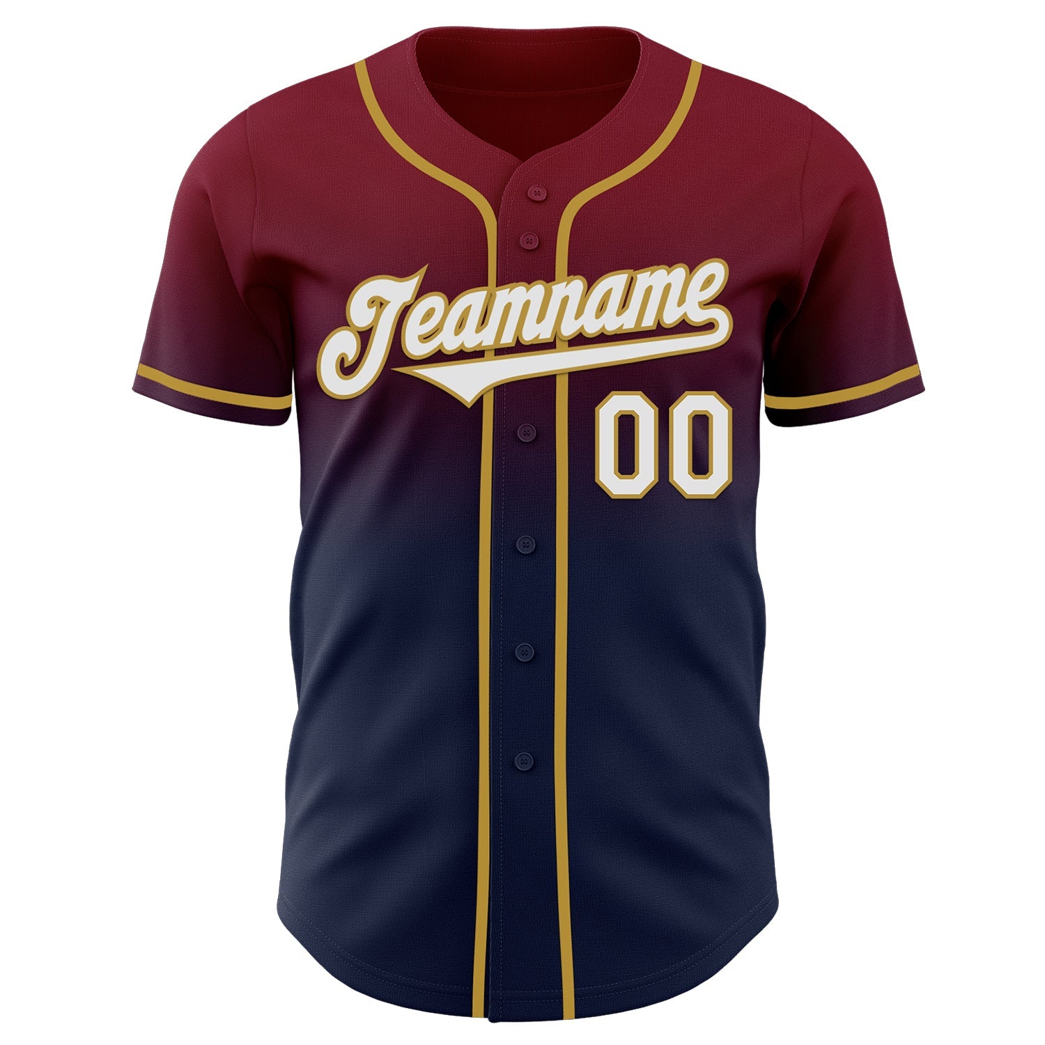 Custom Crimson Navy-Old Gold Authentic Fade Fashion Baseball Jersey view 2