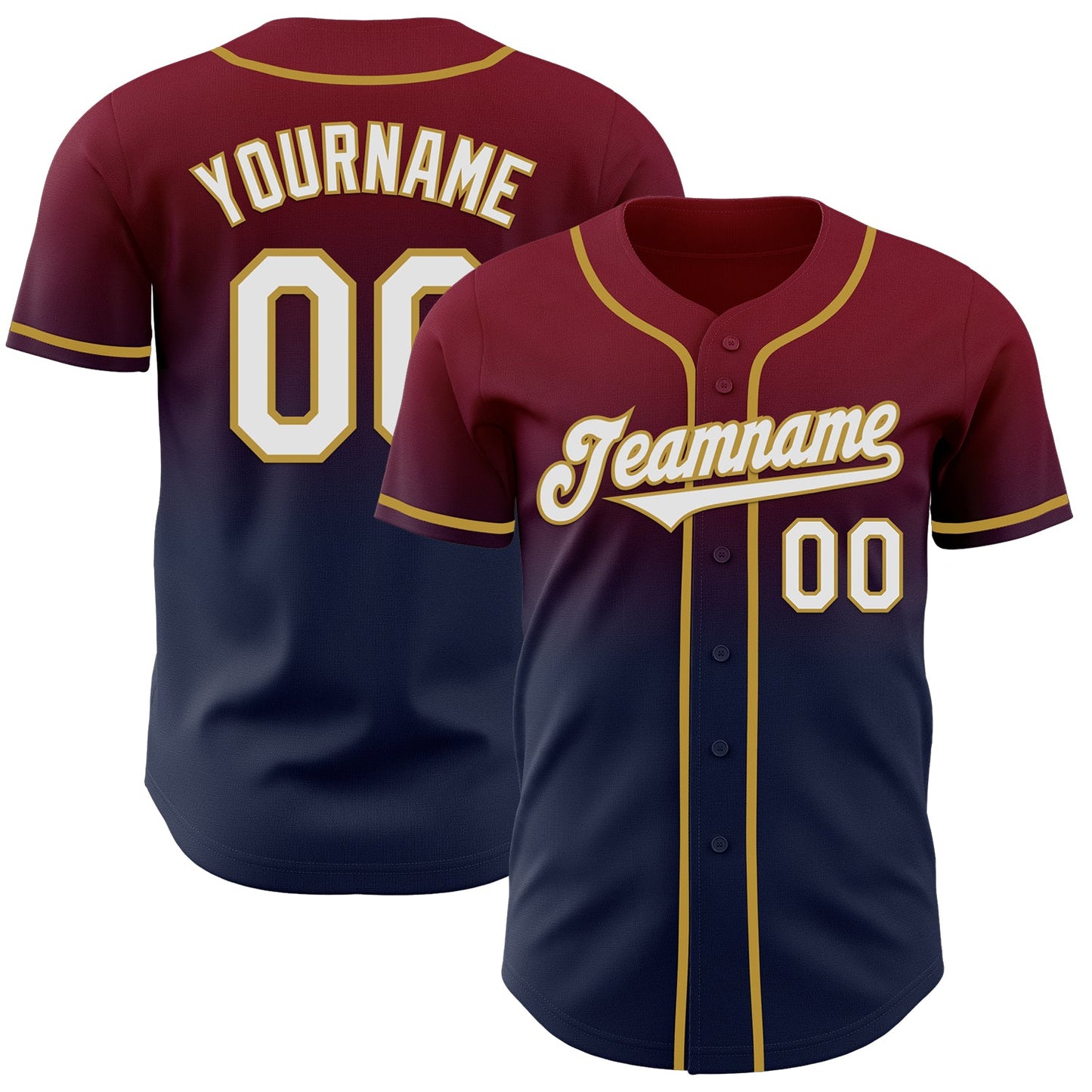 Custom Crimson Navy-Old Gold Authentic Fade Fashion Baseball Jersey - Main View