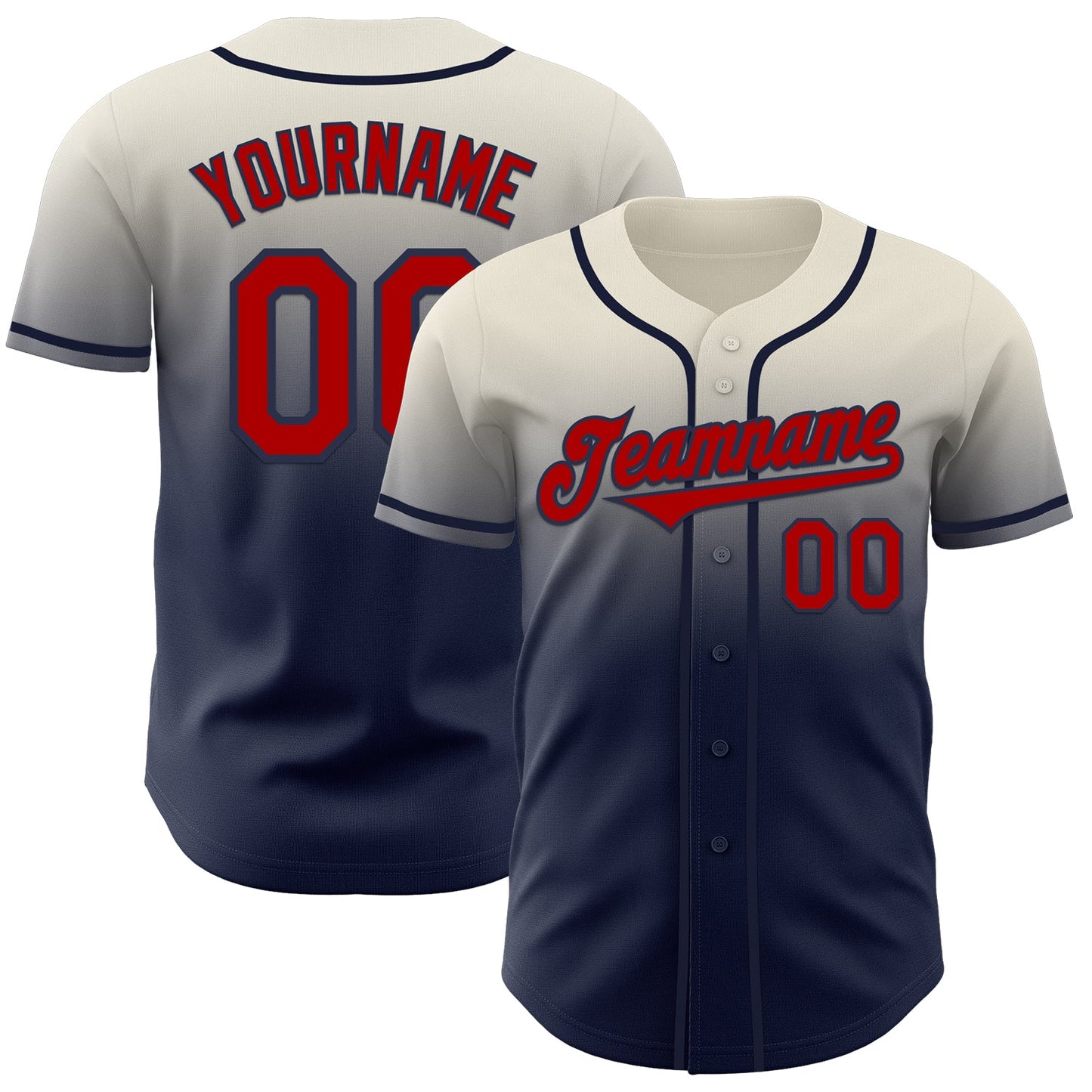 Custom Cream Red-Navy Authentic Fade Fashion Baseball Jersey - Main View