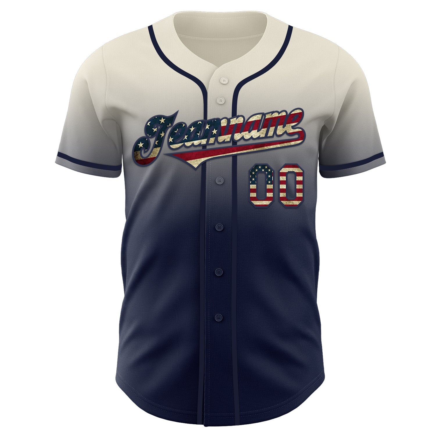 Custom Cream Vintage USA Flag-Navy Authentic Fade Fashion Baseball Jersey view 2