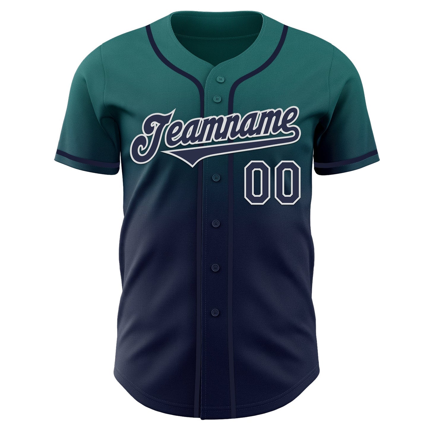 Custom Teal Navy-White Authentic Fade Fashion Baseball Jersey view 2