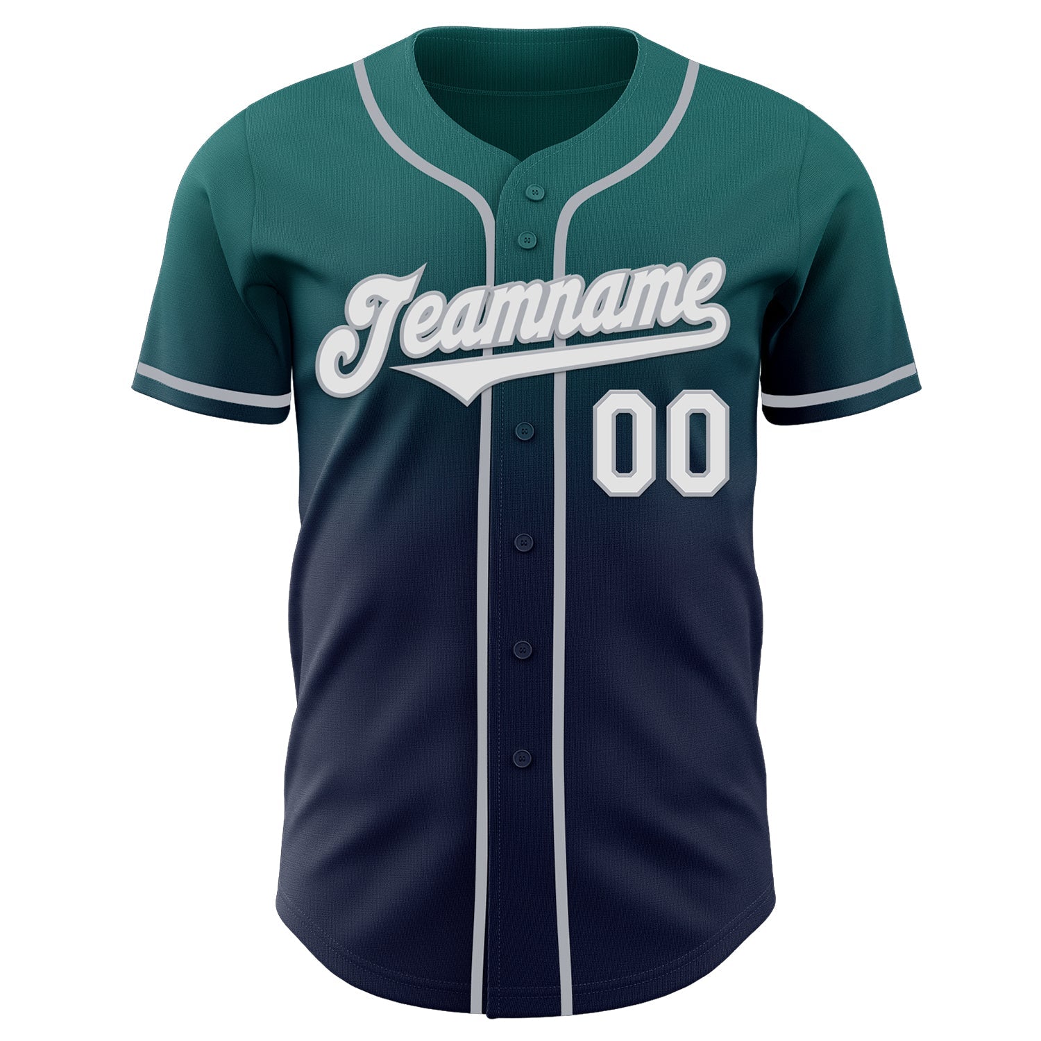 Custom Teal Navy-Gray Authentic Fade Fashion Baseball Jersey view 2
