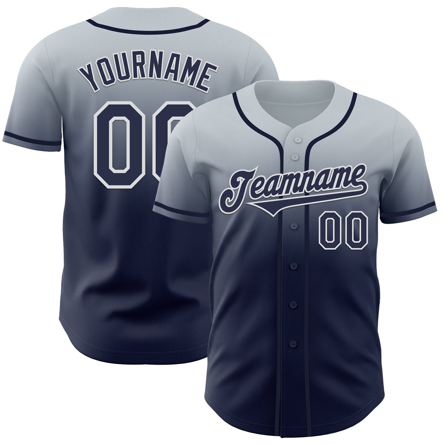 Custom Silver Navy-White Authentic Fade Fashion Baseball Jersey - Main View