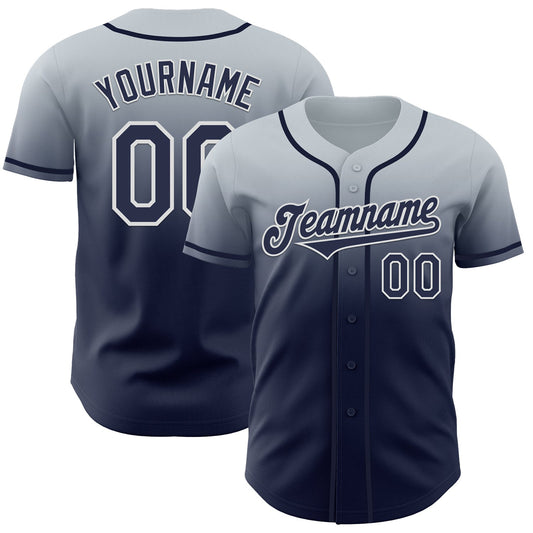 Custom Silver Navy-White Authentic Fade Fashion Baseball Jersey - Main View