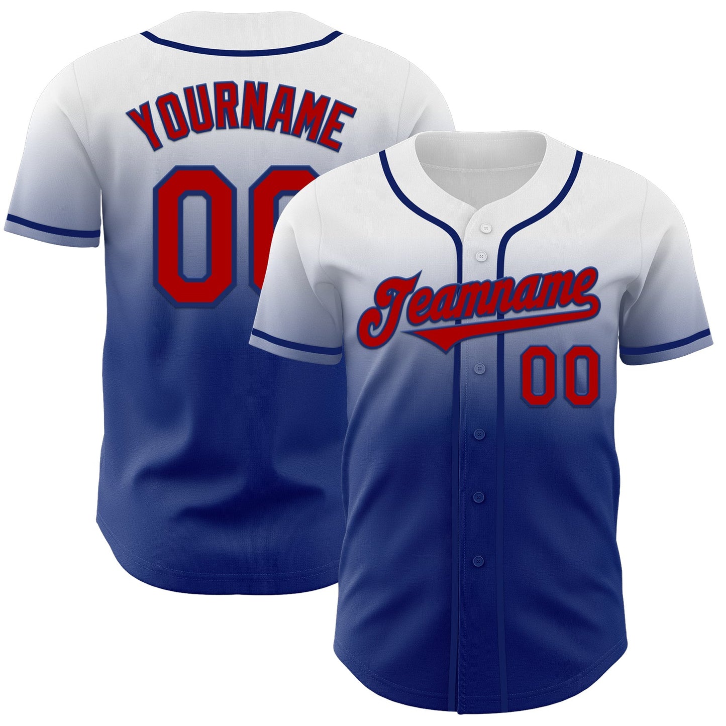 Custom White Red-Royal Authentic Fade Fashion Baseball Jersey - Main View