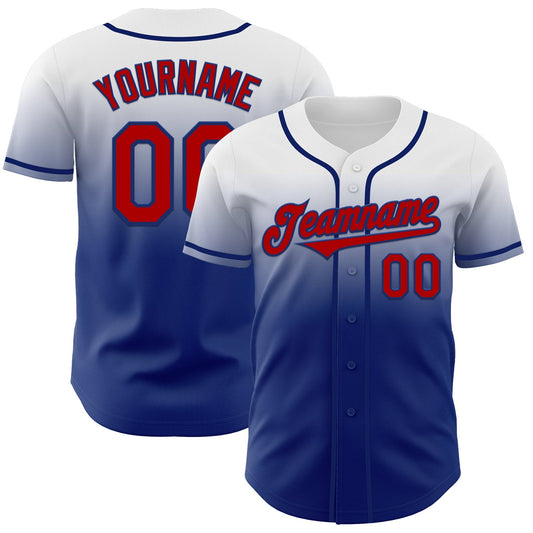 Custom White Red-Royal Authentic Fade Fashion Baseball Jersey - Main View
