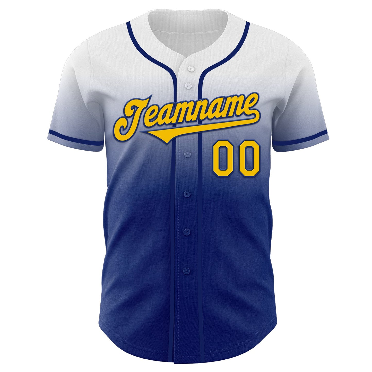 Custom White Yellow-Royal Authentic Fade Fashion Baseball Jersey view 2