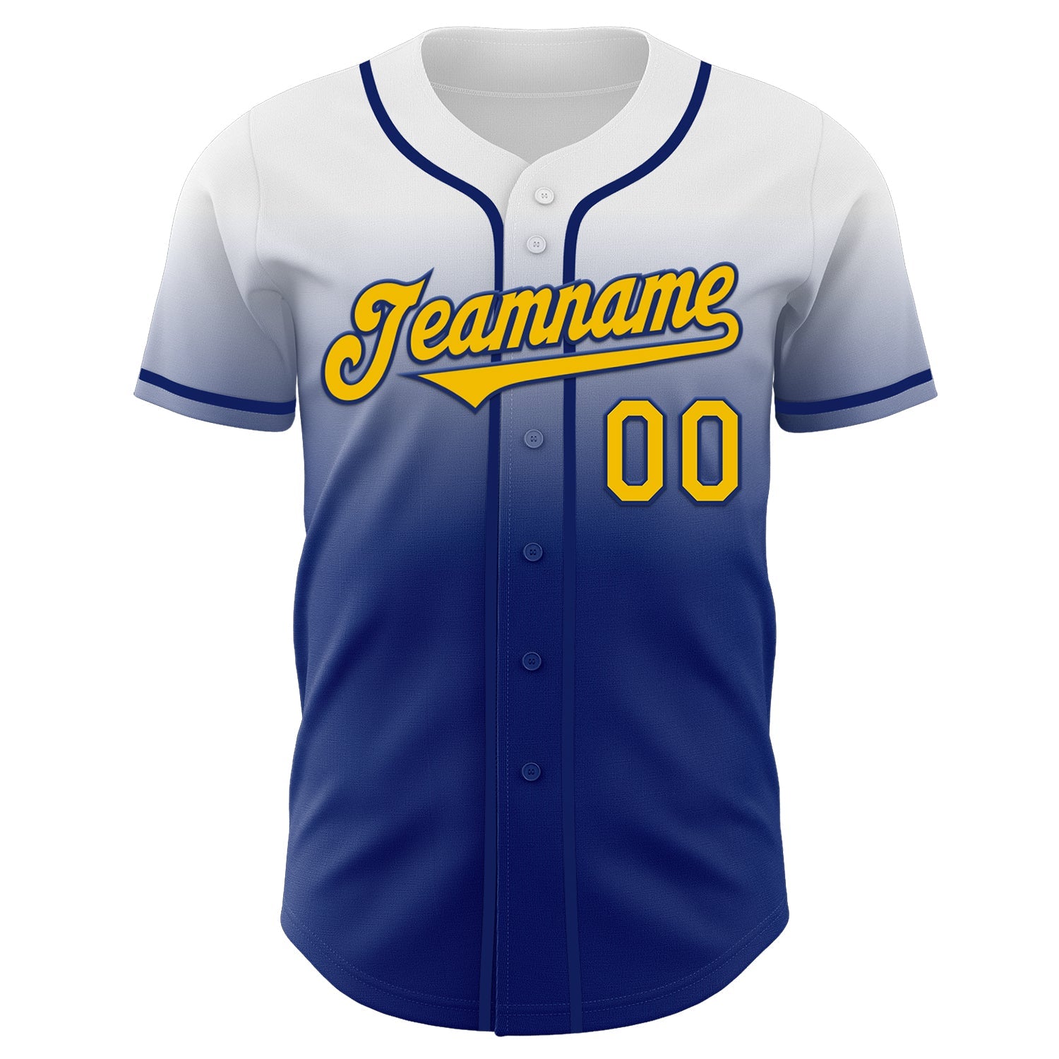 Custom White Yellow-Royal Authentic Fade Fashion Baseball Jersey view 2