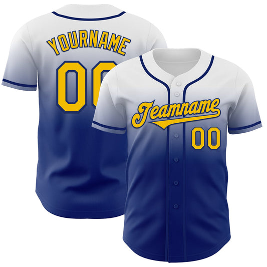 Custom White Yellow-Royal Authentic Fade Fashion Baseball Jersey - Main View