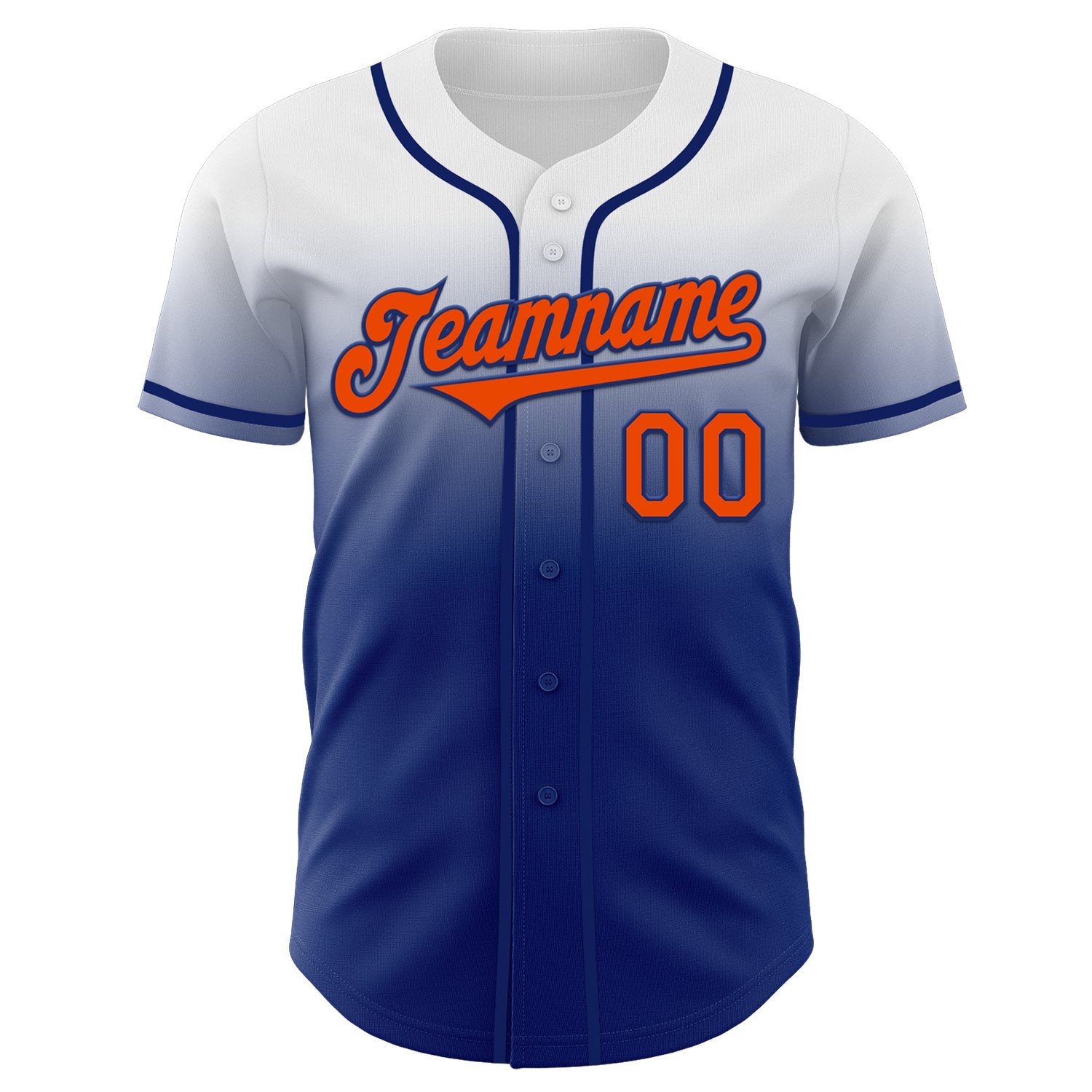 Custom White Orange-Royal Authentic Fade Fashion Baseball Jersey view 2