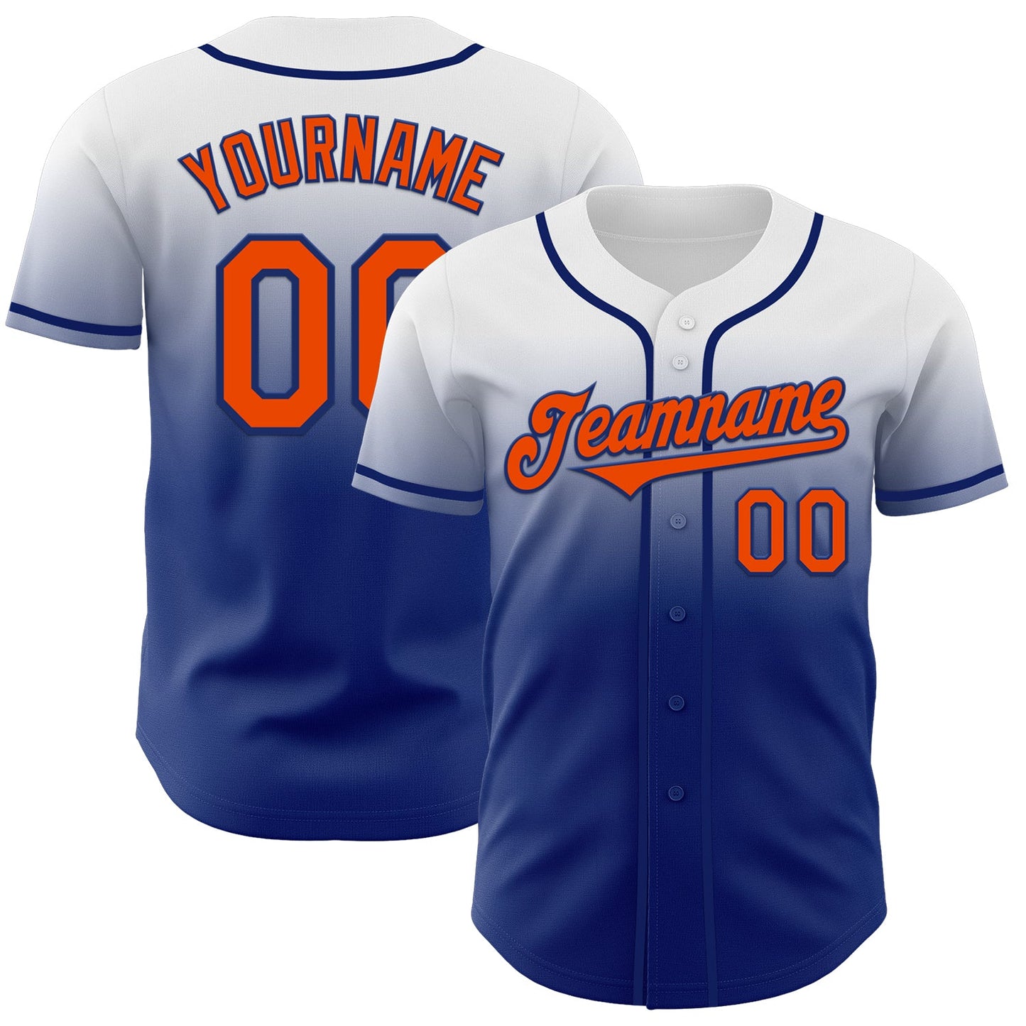 Custom White Orange-Royal Authentic Fade Fashion Baseball Jersey - Main View
