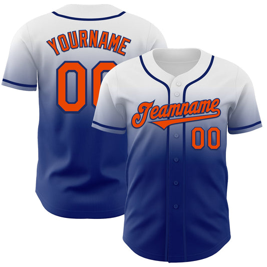Custom White Orange-Royal Authentic Fade Fashion Baseball Jersey - Main View
