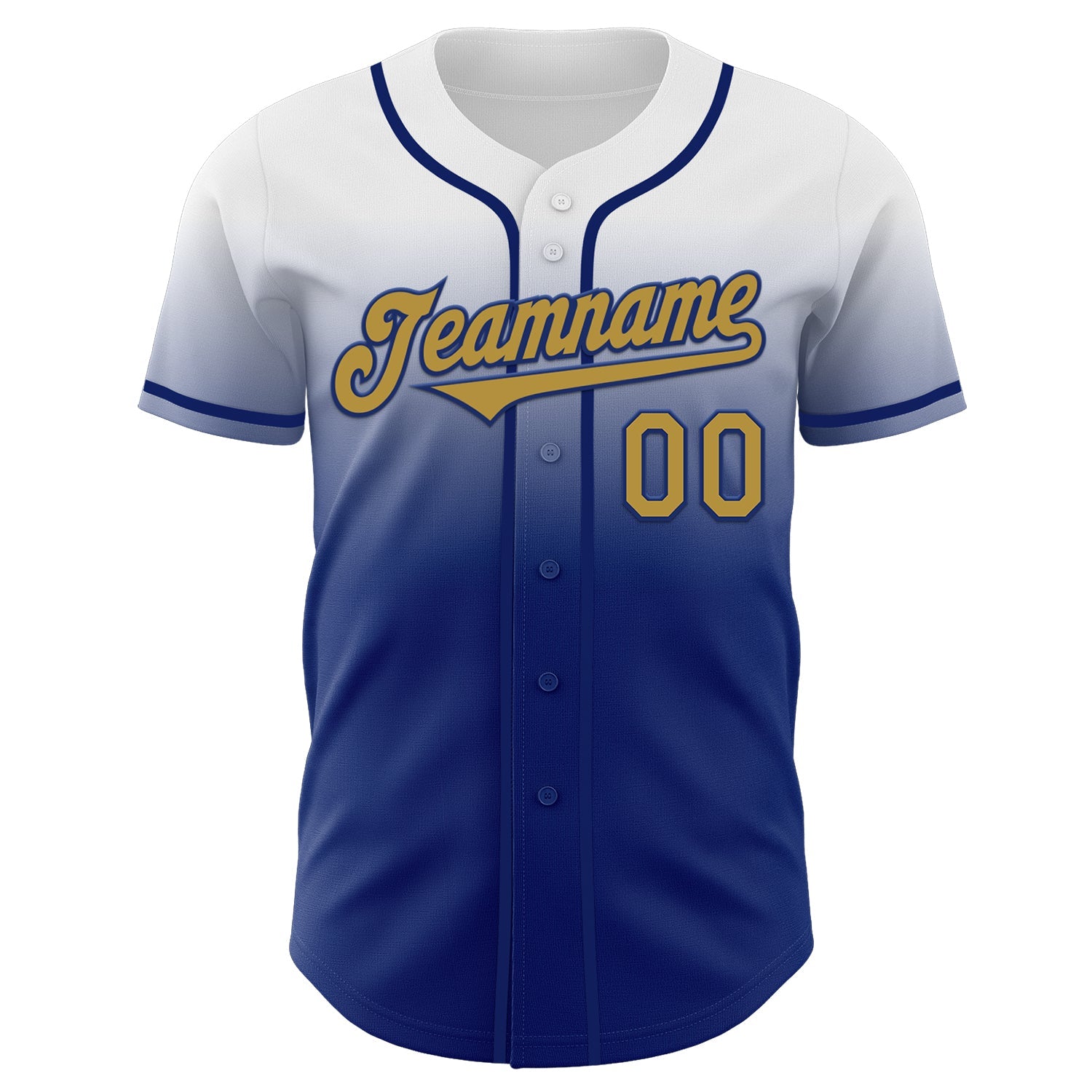 Custom White Old Gold-Royal Authentic Fade Fashion Baseball Jersey view 2