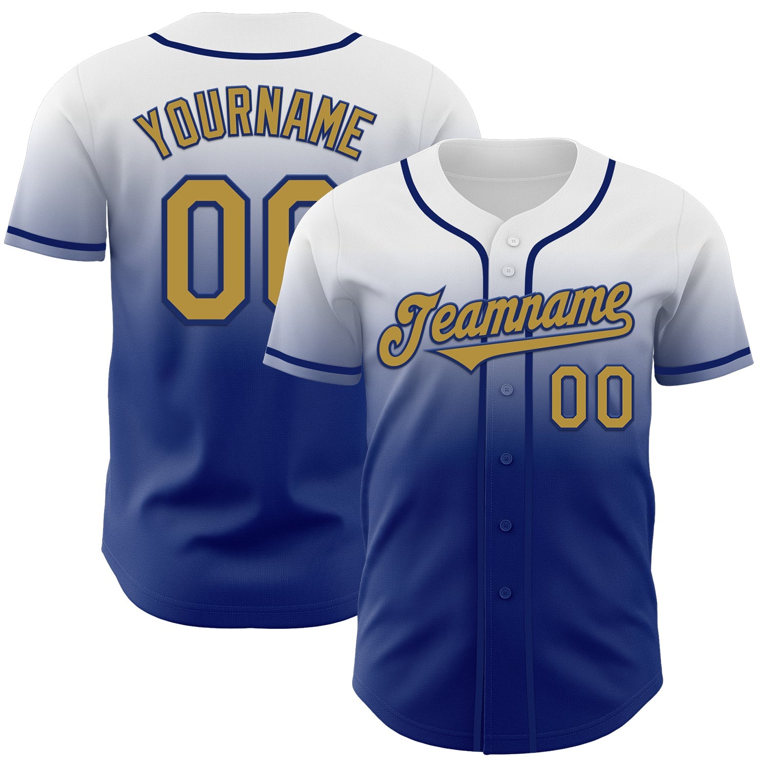 Custom White Old Gold-Royal Authentic Fade Fashion Baseball Jersey - Main View