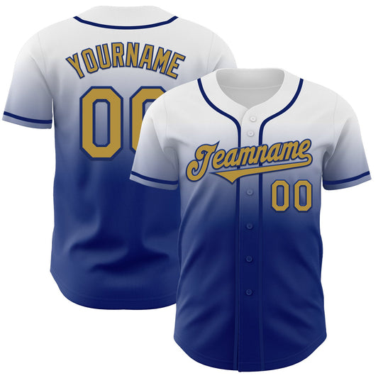 Custom White Old Gold-Royal Authentic Fade Fashion Baseball Jersey - Main View