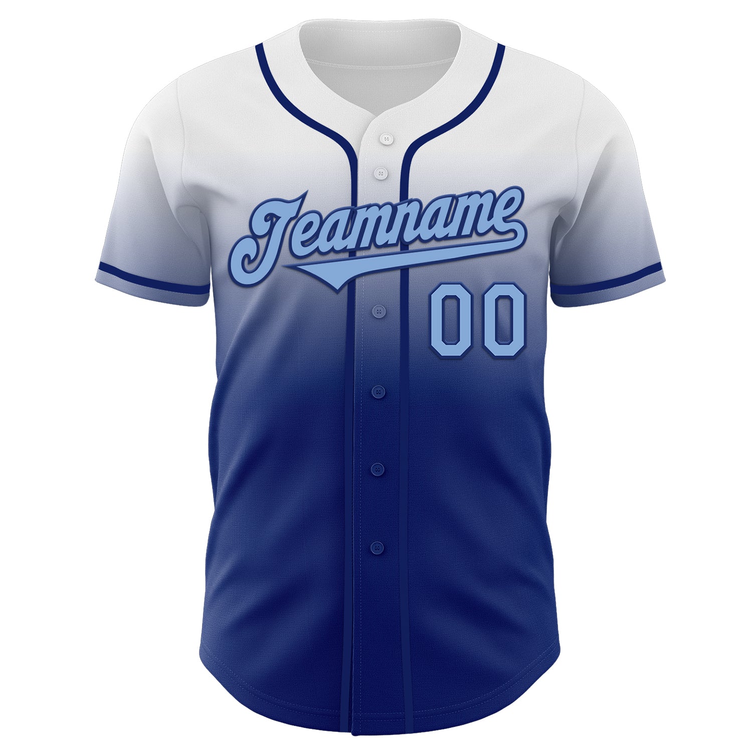 Custom White Light Blue-Royal Authentic Fade Fashion Baseball Jersey view 2