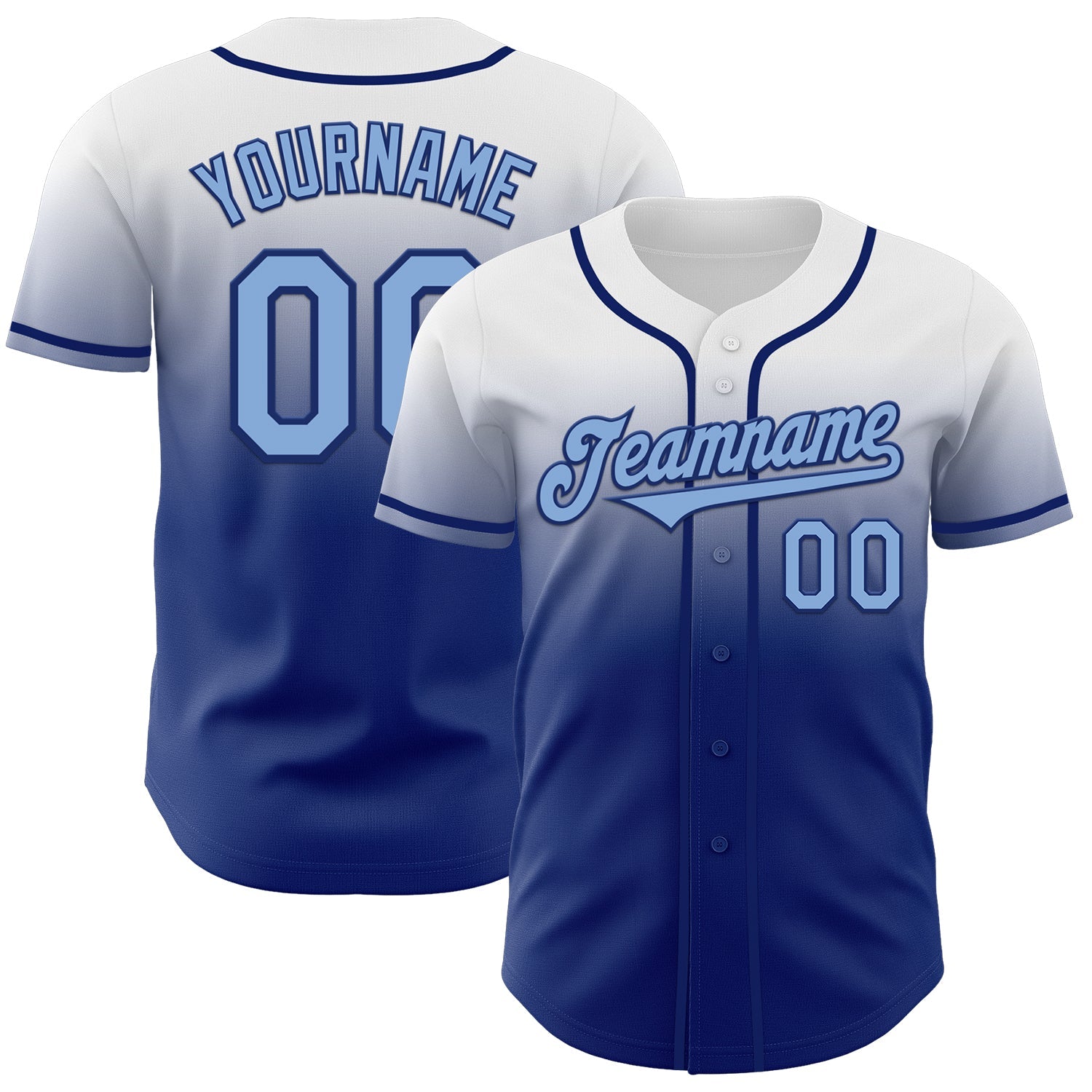 Custom White Light Blue-Royal Authentic Fade Fashion Baseball Jersey - Main View
