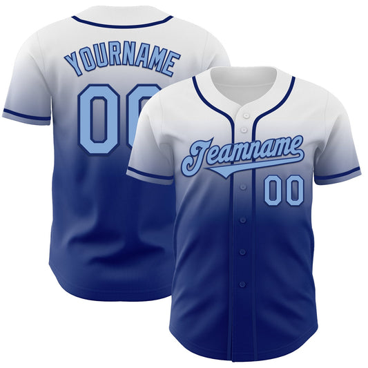 Custom White Light Blue-Royal Authentic Fade Fashion Baseball Jersey - Main View
