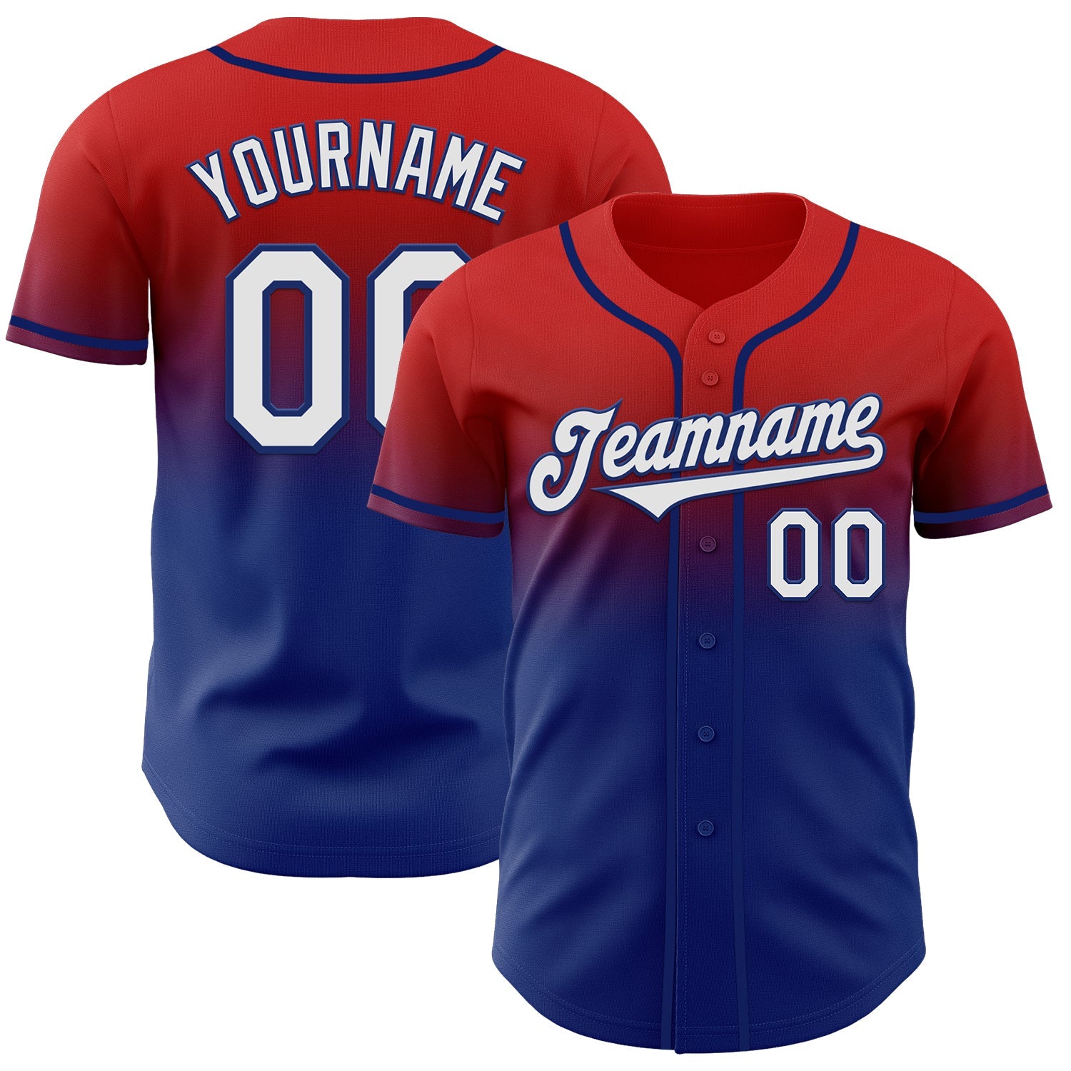 Custom Red White-Royal Authentic Fade Fashion Baseball Jersey - Main View