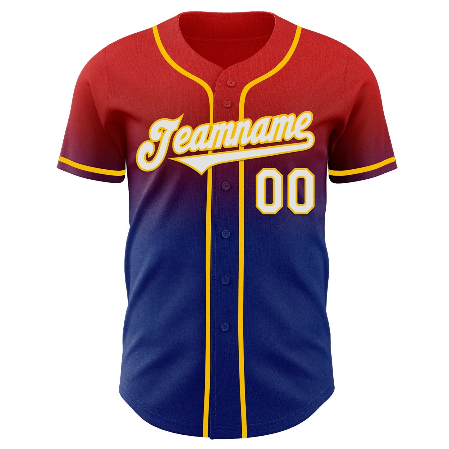 Custom Red White Royal-Yellow Authentic Fade Fashion Baseball Jersey view 2