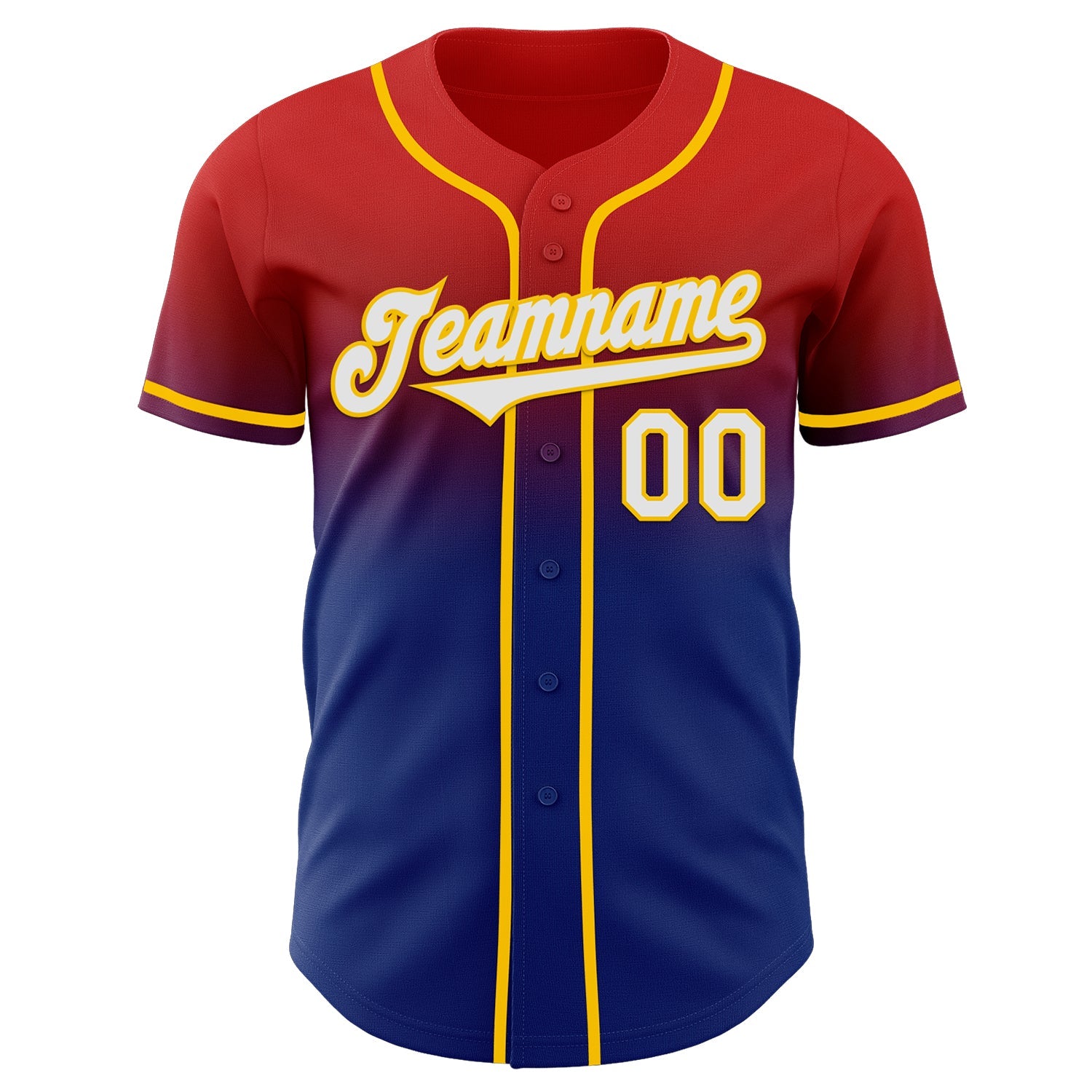 Custom Red White Royal-Yellow Authentic Fade Fashion Baseball Jersey view 2