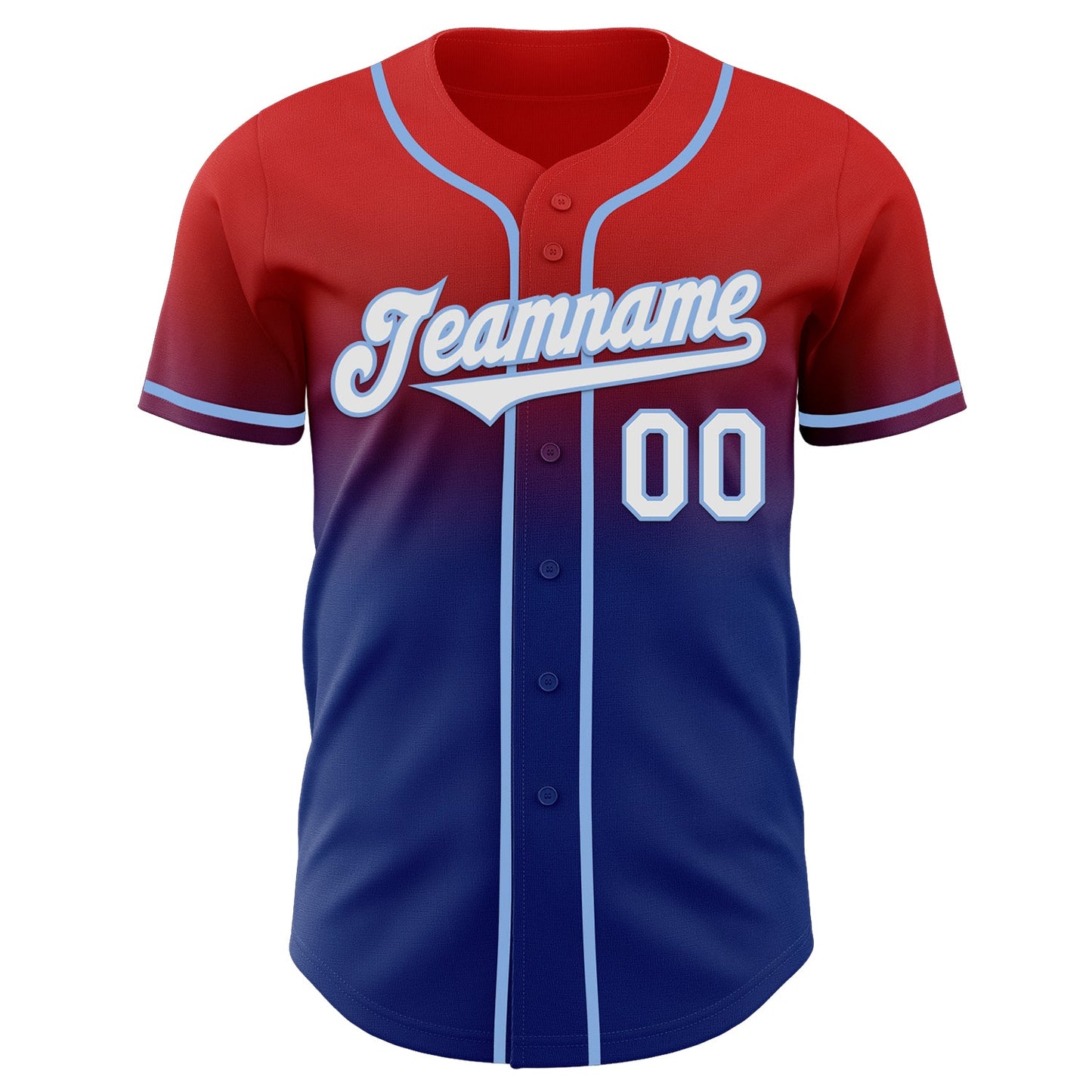 Custom Red White Royal-Light Blue Authentic Fade Fashion Baseball Jersey view 2