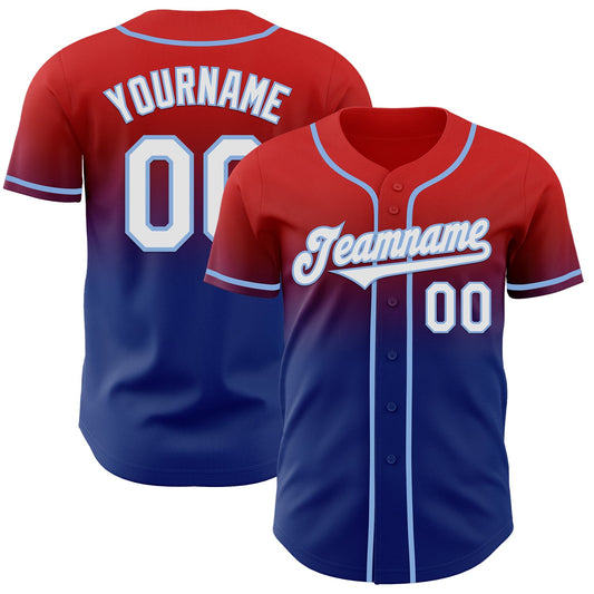 Custom Red White Royal-Light Blue Authentic Fade Fashion Baseball Jersey - Main View