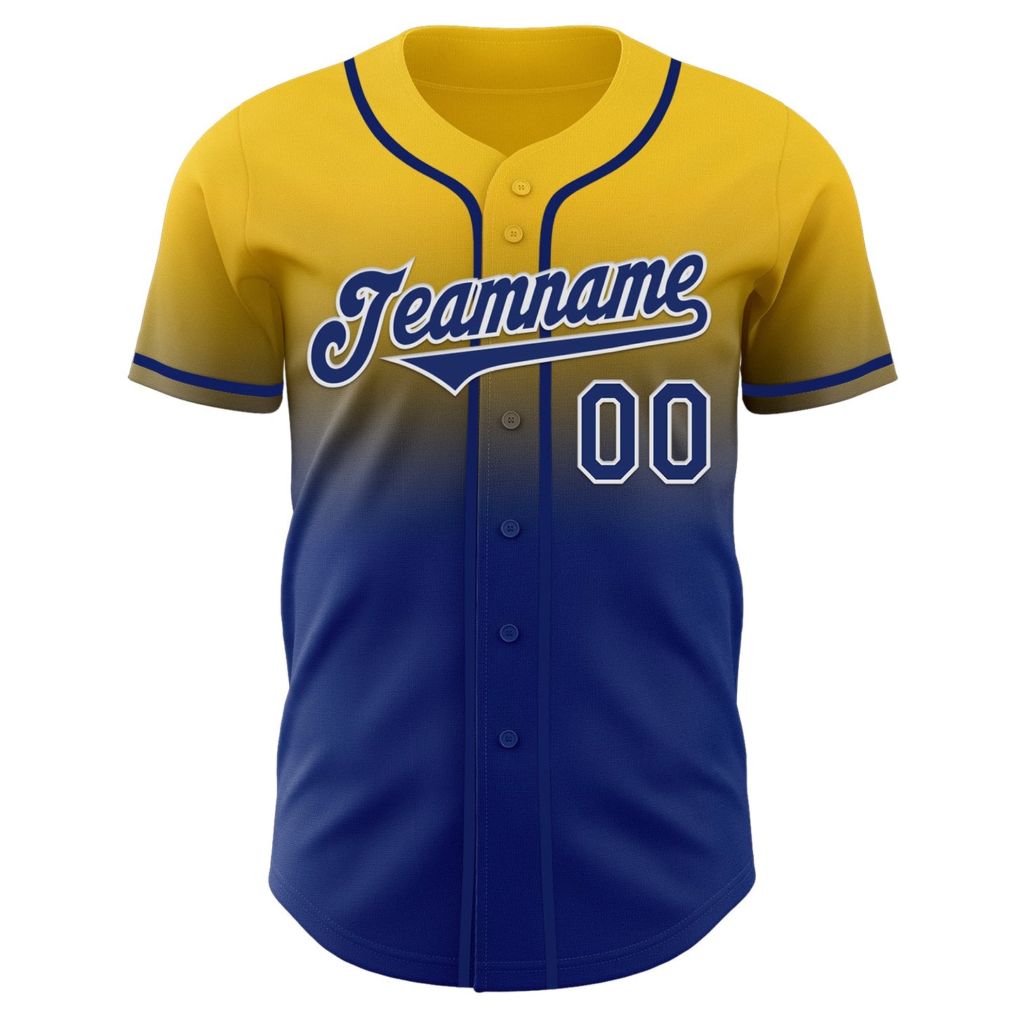 Custom Yellow Royal-White Authentic Fade Fashion Baseball Jersey view 2