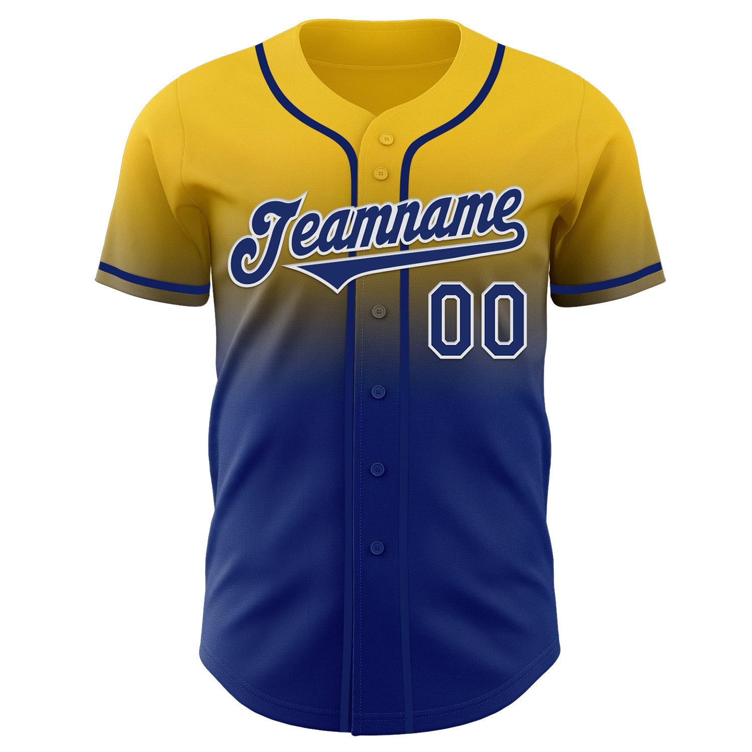 Custom Yellow Royal-White Authentic Fade Fashion Baseball Jersey view 2