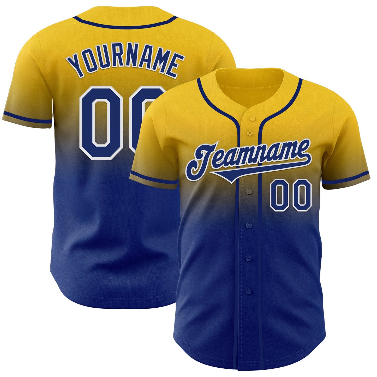 Custom Yellow Royal-White Authentic Fade Fashion Baseball Jersey - Main View