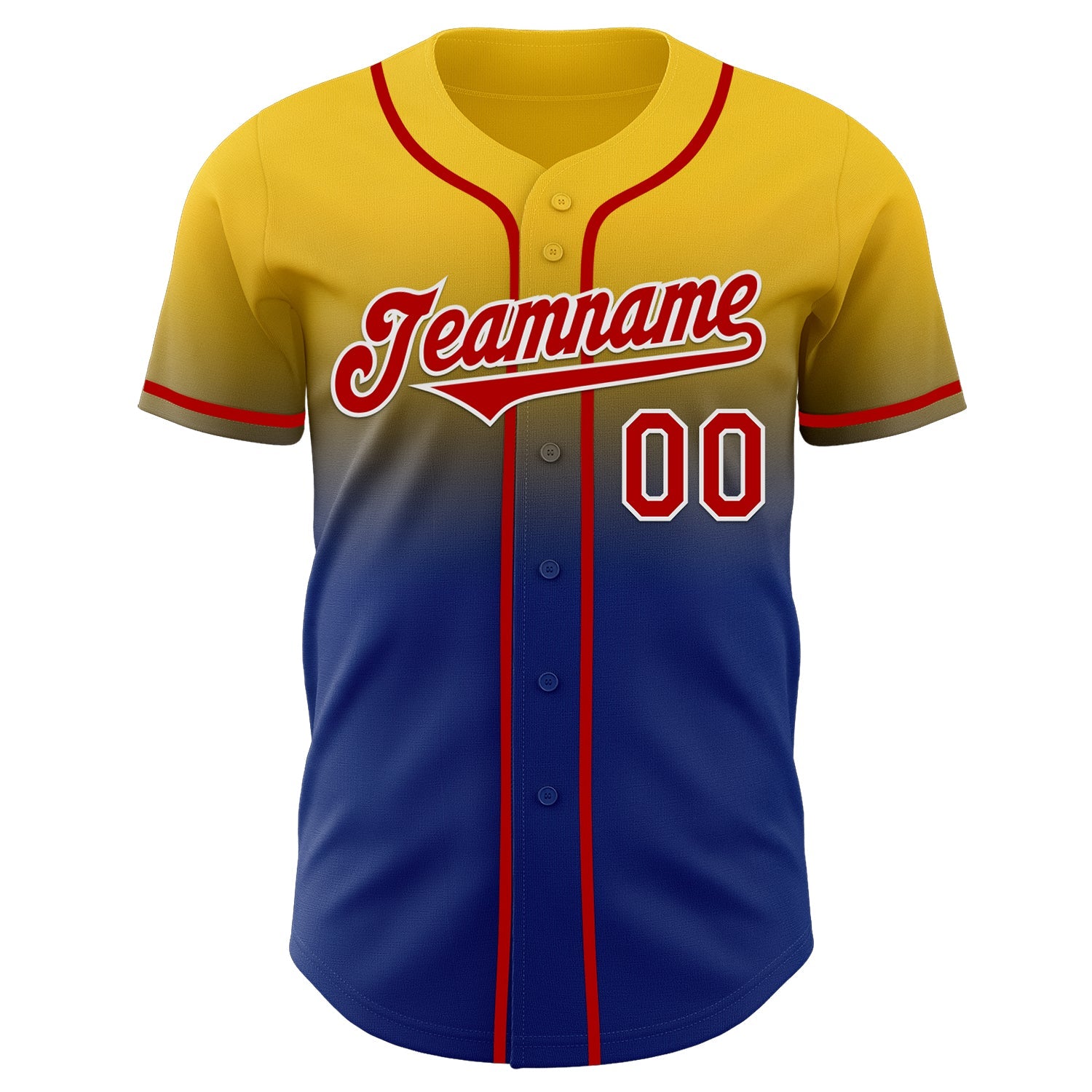 Custom Yellow Red Royal-White Authentic Fade Fashion Baseball Jersey view 2