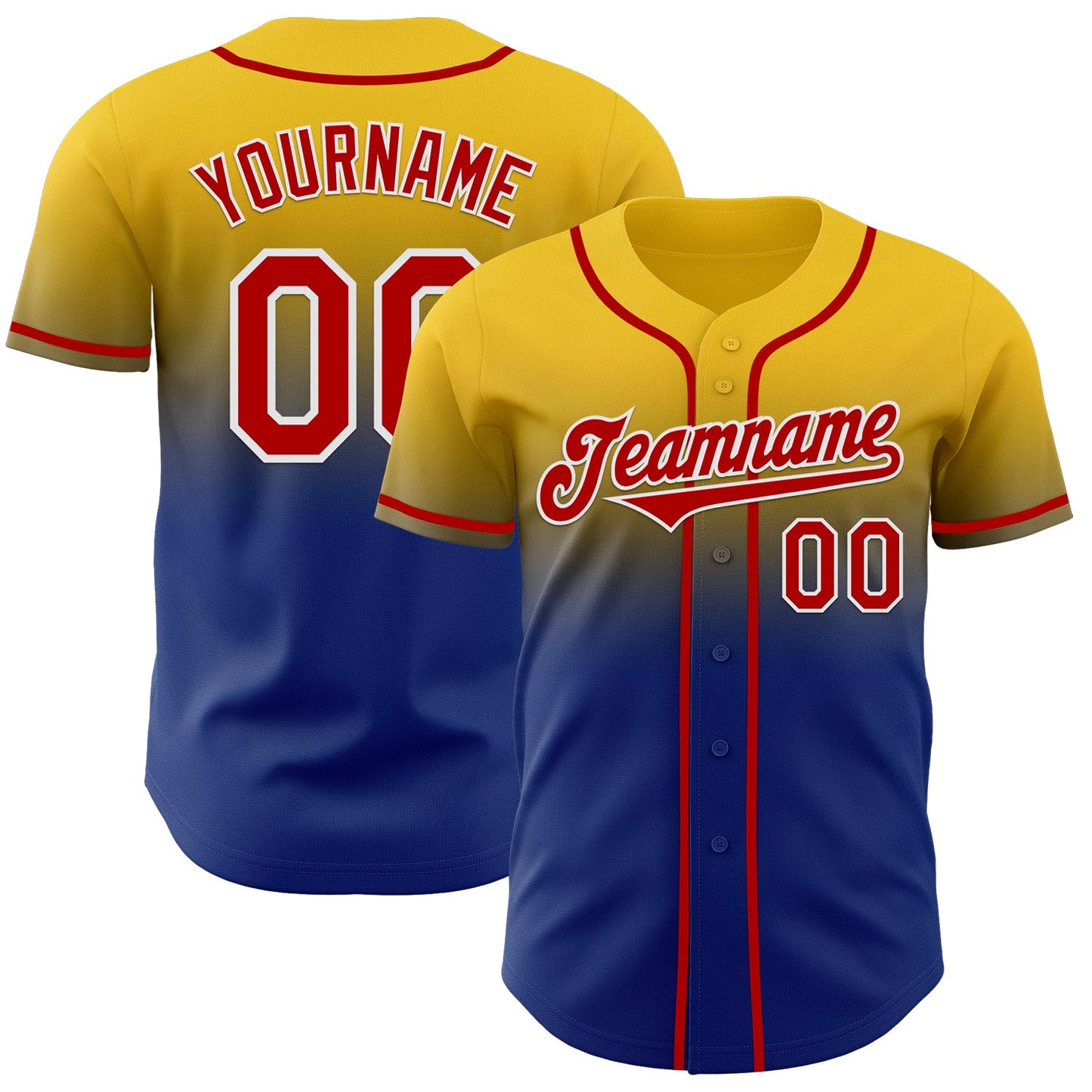 Custom Yellow Red Royal-White Authentic Fade Fashion Baseball Jersey - Main View