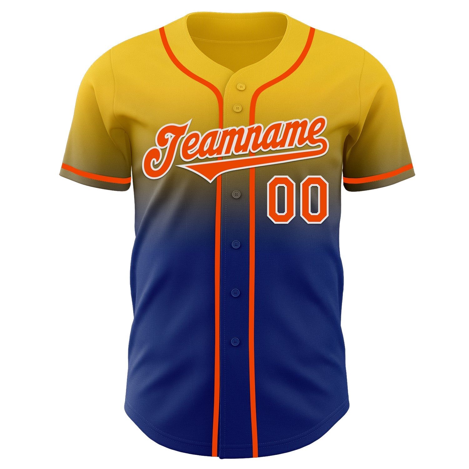 Custom Yellow Orange Royal-White Authentic Fade Fashion Baseball Jersey view 2