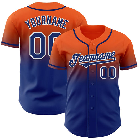 Custom Orange Royal-White Authentic Fade Fashion Baseball Jersey - Main View