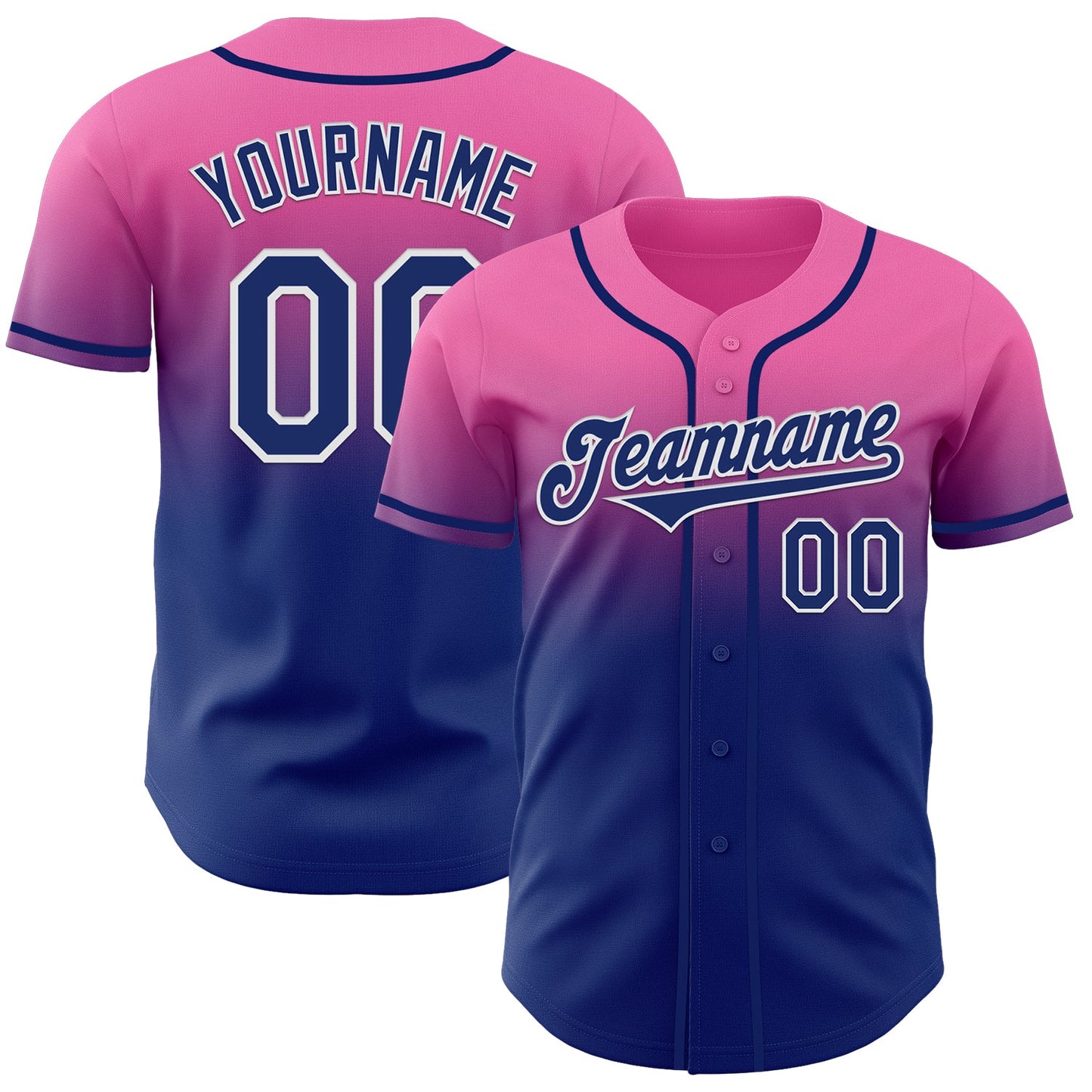 Custom Pink Royal-White Authentic Fade Fashion Baseball Jersey - Main View