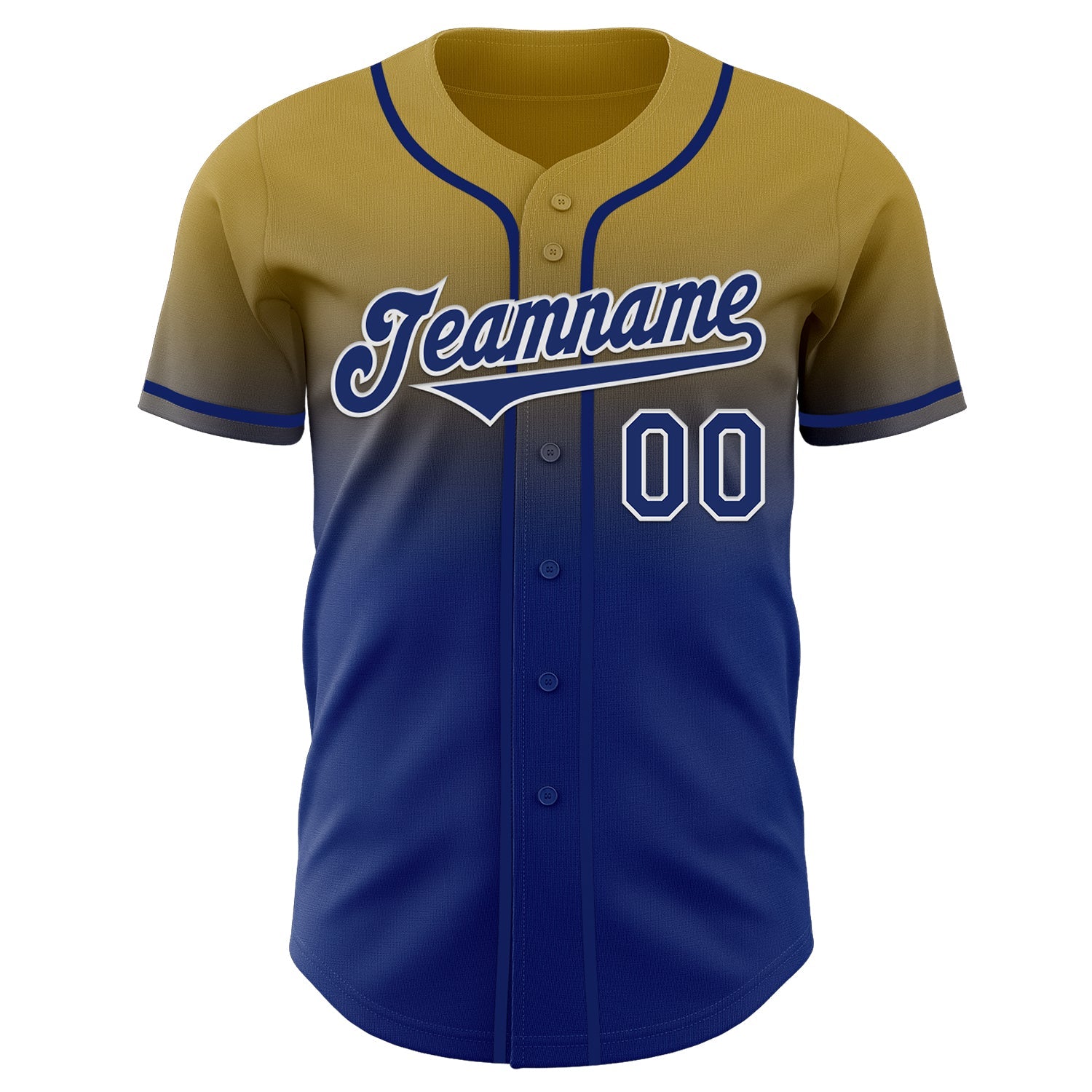 Custom Old Gold Royal-White Authentic Fade Fashion Baseball Jersey view 2