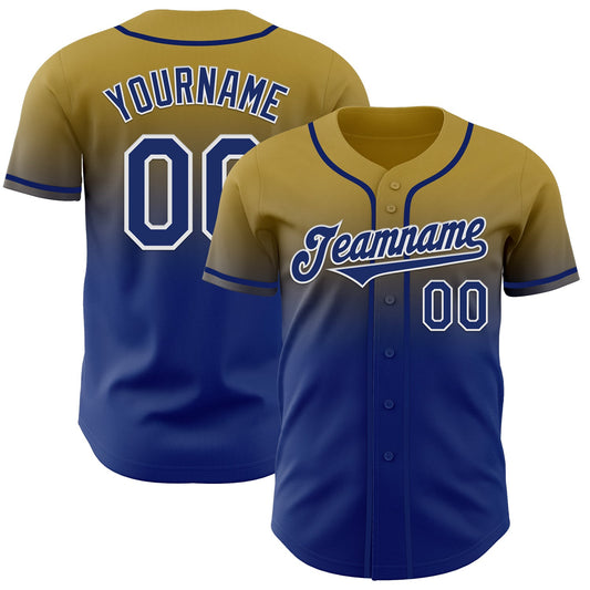 Custom Old Gold Royal-White Authentic Fade Fashion Baseball Jersey - Main View