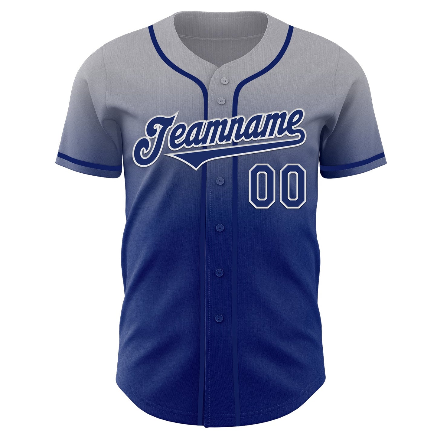 Custom Gray Royal-White Authentic Fade Fashion Baseball Jersey view 2