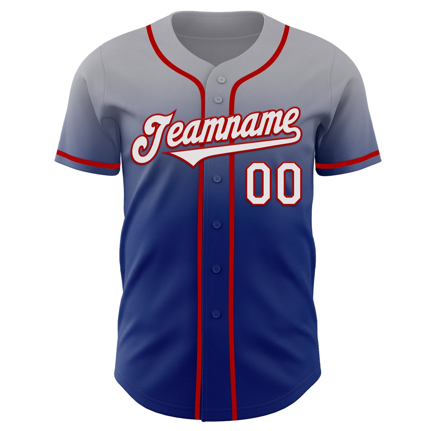 Custom Gray White Royal-Red Authentic Fade Fashion Baseball Jersey view 2