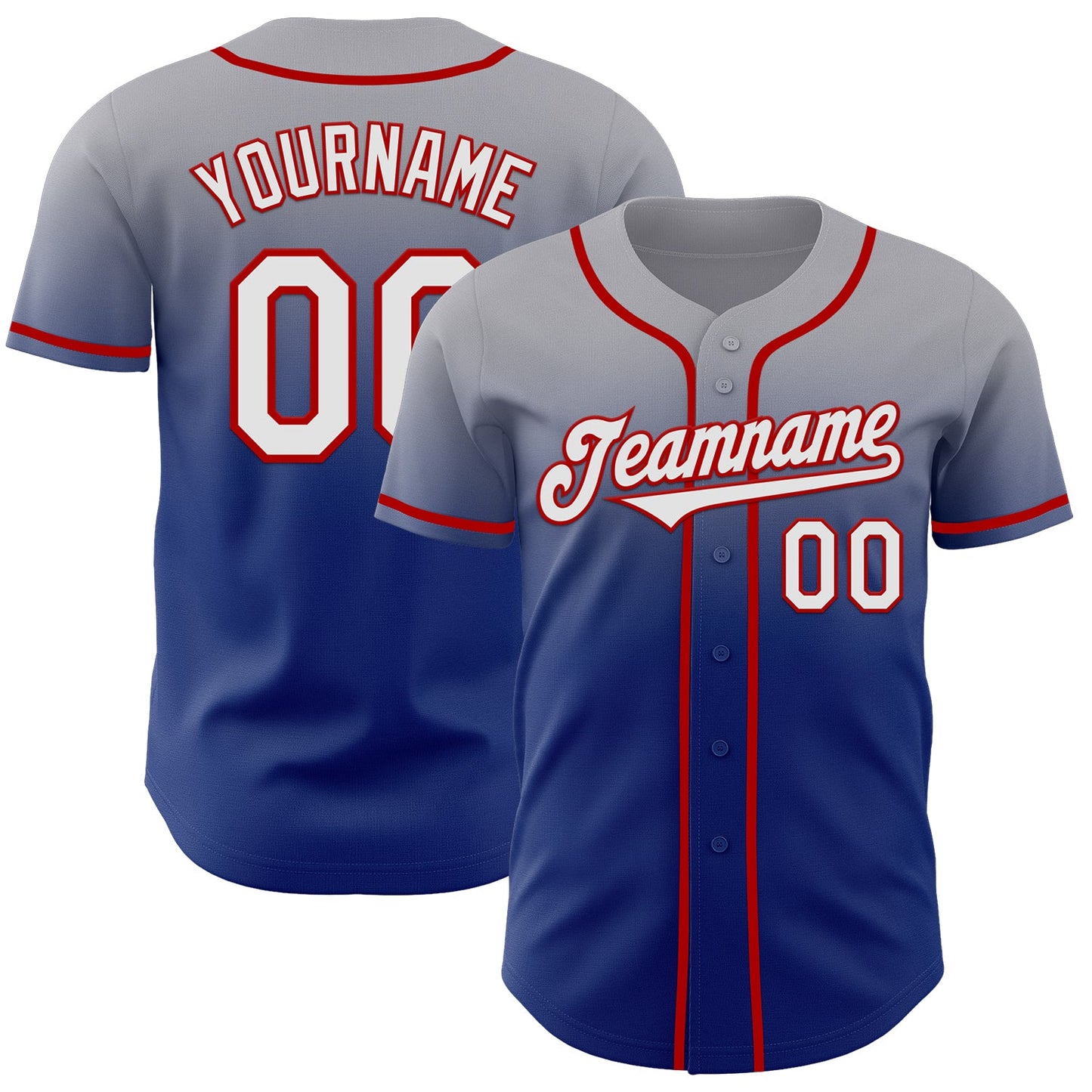 Custom Gray White Royal-Red Authentic Fade Fashion Baseball Jersey - Main View