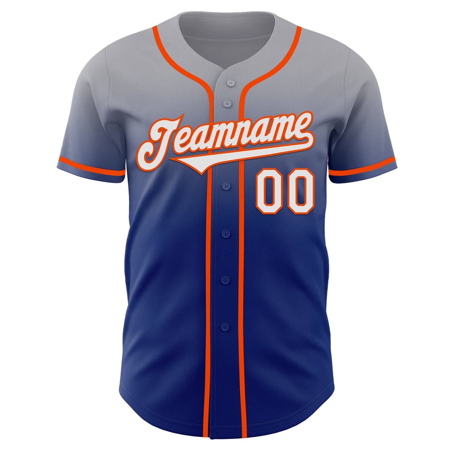 Custom Gray White Royal-Orange Authentic Fade Fashion Baseball Jersey view 2